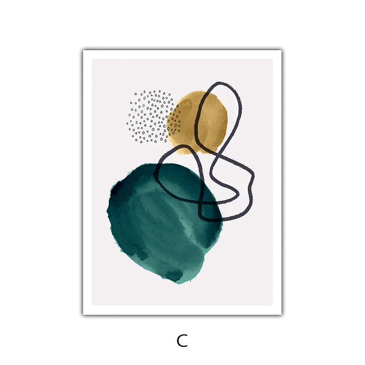 Green Yellow Black Abstract Shape & Line Minimalist Nordic Wall Art Fine Art Canvas Prints Pictures For Living Room Home Office Decor | Skanto