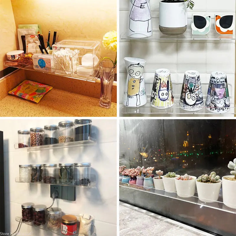 Norvo | ClearEdge Living | Akryl Vegghylle | Gjennomsiktig Flytende Hylle for Bad, Kjøkken & Stue | 20–50 cm | Plassbesparende Oppbevaring