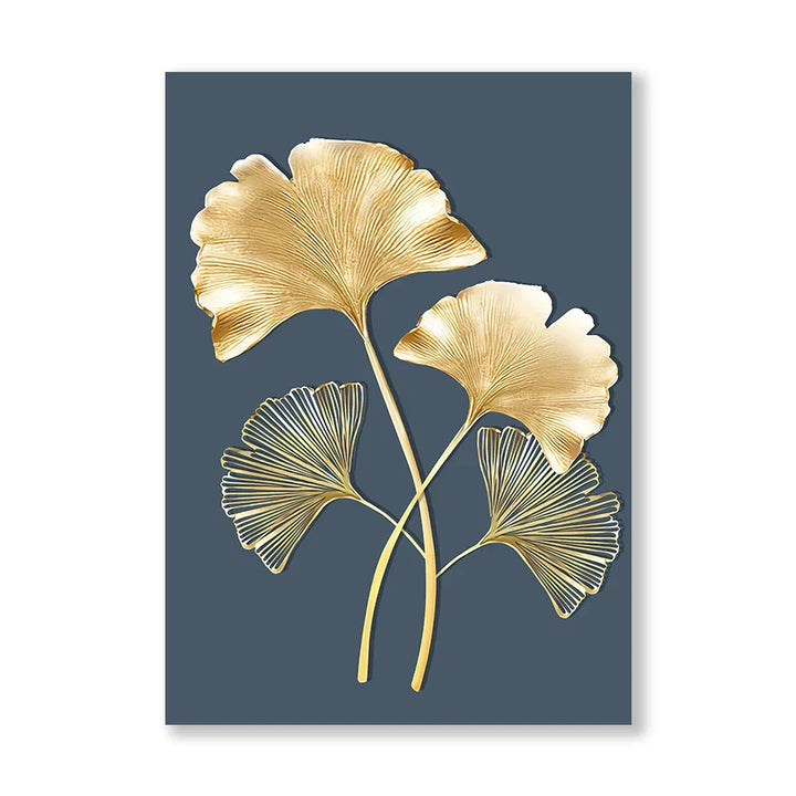 Blue Minimalist Golden Abstract Floral Wall Art Fine Art Canvas Prints Pictures for Luxury Living Room Dining Room Home Office Art Decor | Skanto