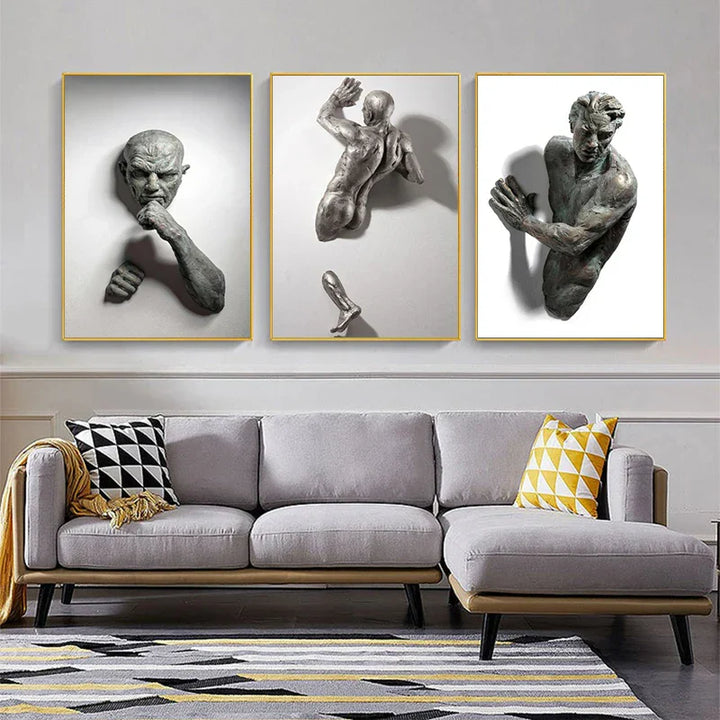 Modern Urban Abstract Iron Statue Wall Art Fine Art Canvas Prints 3D Visualization Figure Art Pictures For Minimalist Apartment Wall Decor | Skanto