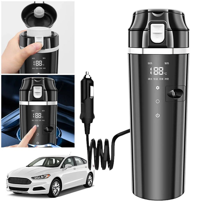 Skanto | 12V/24V Smart Auto Varmebeholder - Elektrisk vannkoker med temperaturkontroll, rustfritt stål 500ML oppvarmet smart kopp for oppvarming av vann