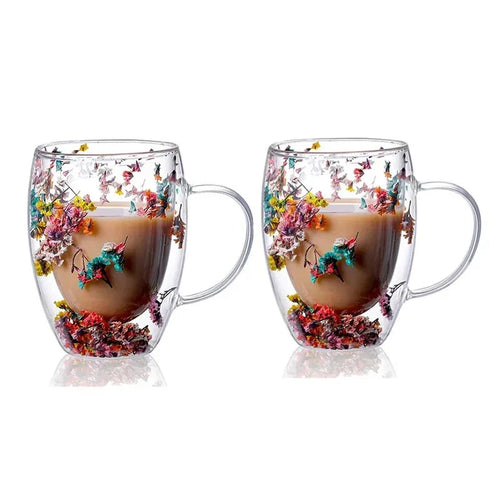 2stk Tørkede Blomster Dobbelveggs Glasskopp