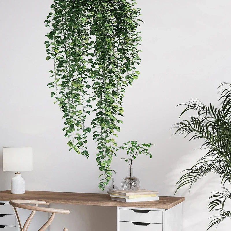 Realistic Green Vine Wall Decal 54x105cm Green Leaves Wall Sticker Removable Peel and Stick PVC Vinyl Mural for Creative DIY Home Decor | Skanto
