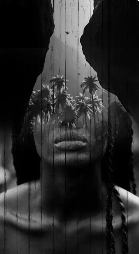Modern Abstract Portrait Superposition Landscape Wall Art Canvas Print B&W Art for Modern Living Room Entryway Foyer Decor (Unframed) | Skanto