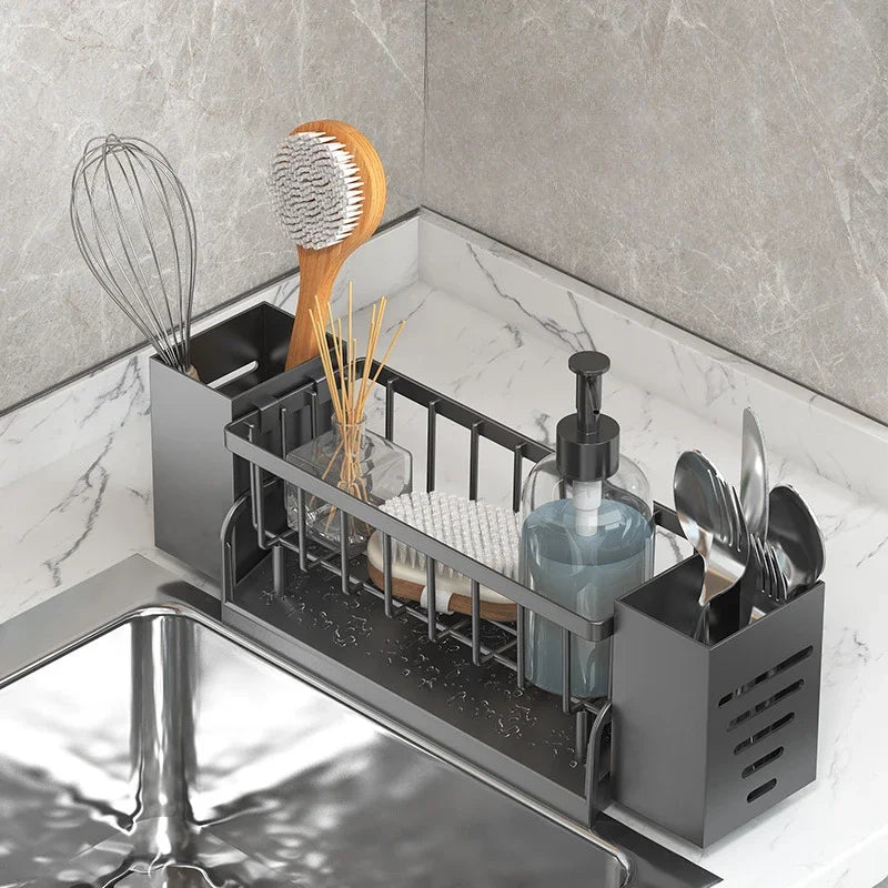 Skanto | Ordinaqua Vask Organisator Hylle | Selvdrenasje | Holder for Svamp, Såpe & Klut | Utvidbar & Hygienisk | ABS Plast