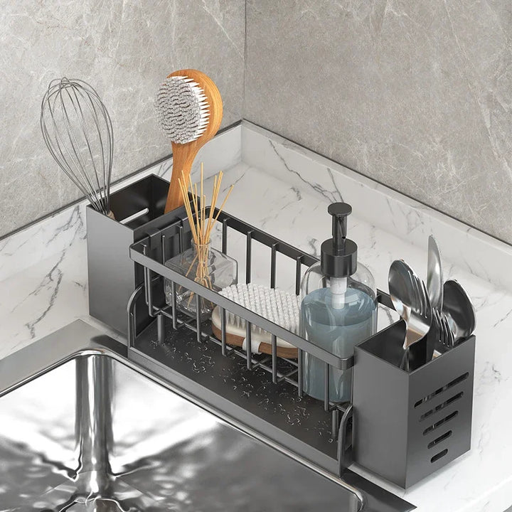 Skanto | Ordinaqua Vask Organisator Hylle | Selvdrenasje | Holder for Svamp, Såpe & Klut | Utvidbar & Hygienisk | ABS Plast