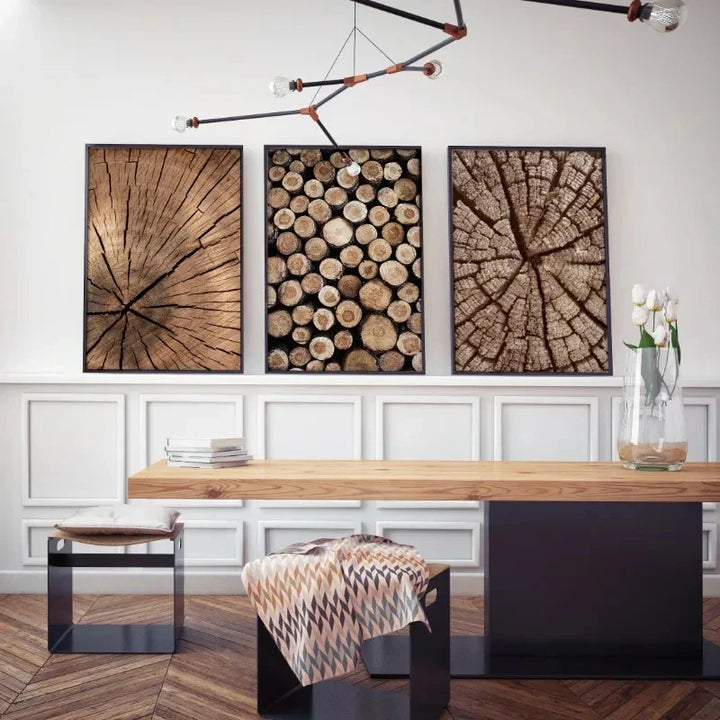 Natural Wood Tree Ring Wall Art Posters Canvas Fine Art Prints Pictures For Modern Farmhouse Living Room Scandinavian Style Home Decor | Skanto