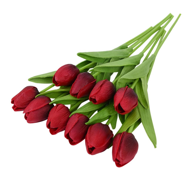 Skanto | Kunstig Blomsterbukett med Tulipaner, Dekorasjon (10 Stykker)