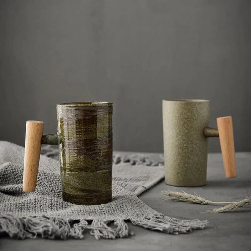 Skanto | ScandiSip Keramisk Kopp – Minimalistisk Skandinavisk Design med Trehåndtak