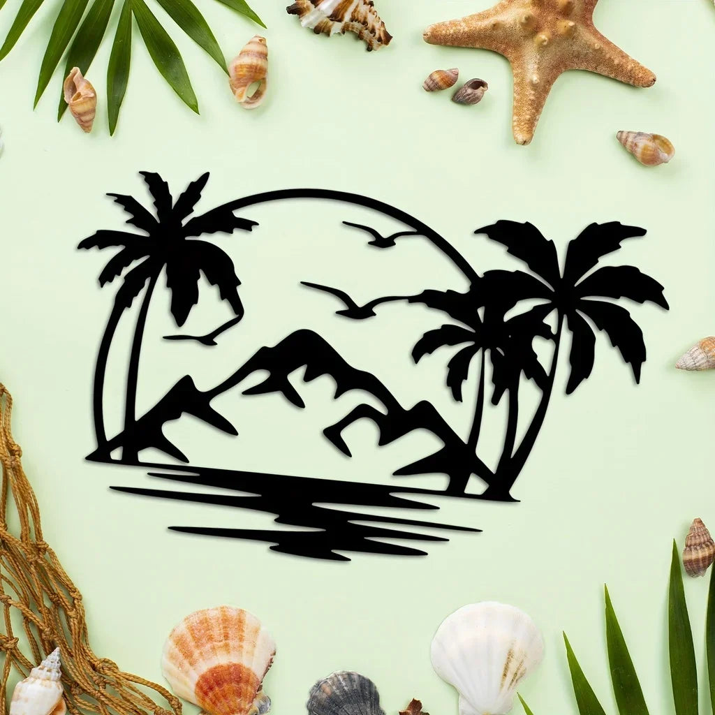 Tropical Island Palm Metal Plaque Wall Decor for Living Dining Room Creative Home Decor | Skanto