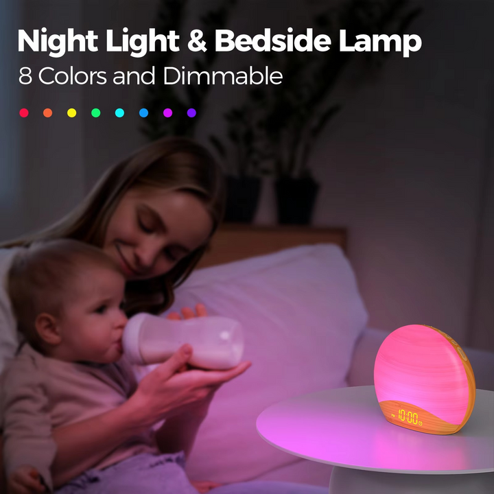 Skanto | Sunrise Wake-Up Light Alarmklokke med 8 farger, 26 søvnlyder og tregrainedesign