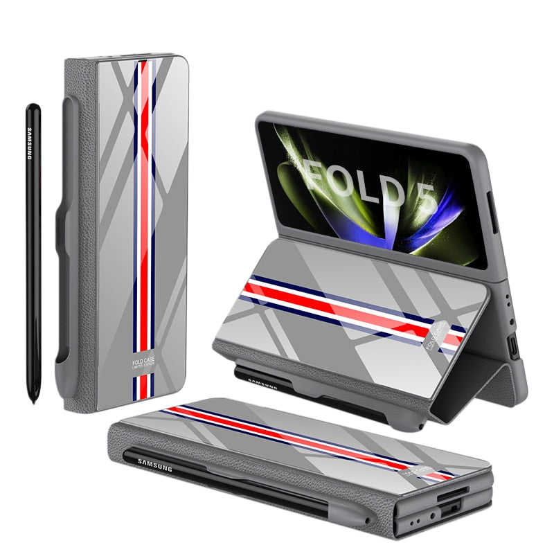 Norvo | Støtbestandig Rustningssak Glassdeksler Stativ Sett Inn Kort Lærsak for Samsung Galaxy Z Fold 5/4