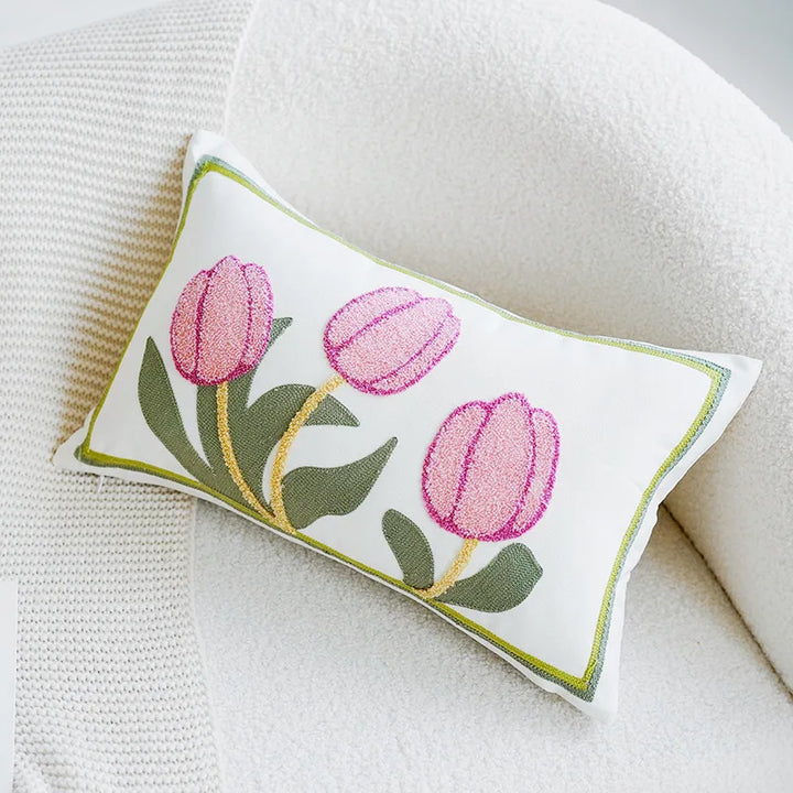 Grønn & Rosa Tulipan Brodert Putetrekk | Skanto