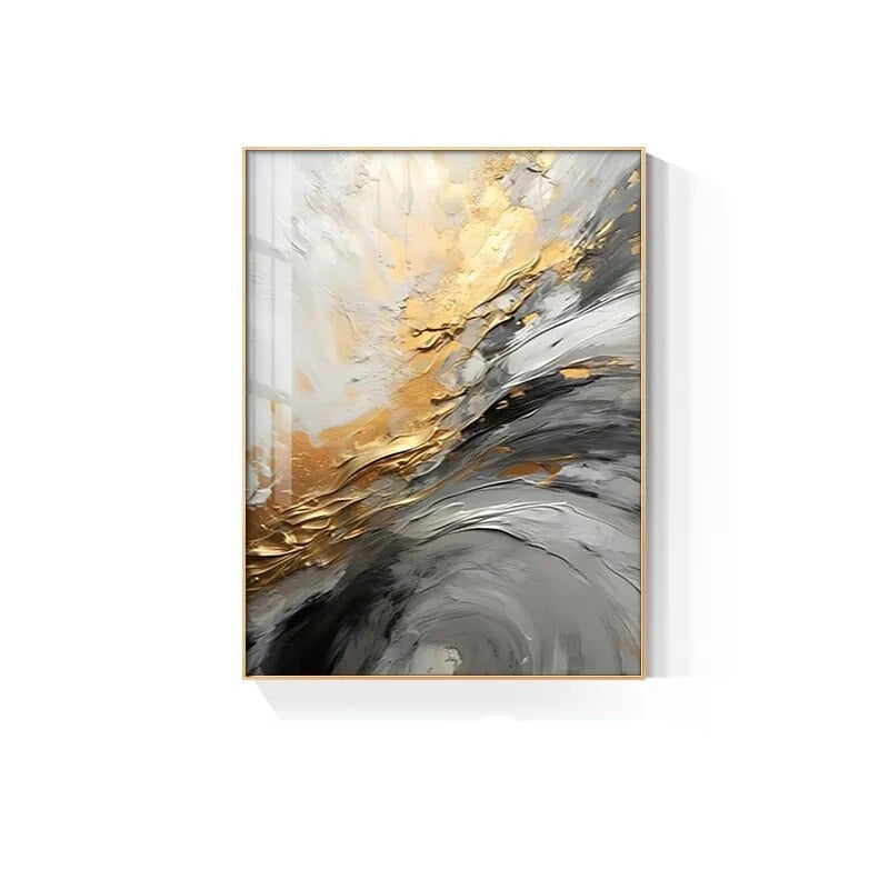 Black Gray Golden Storm Thick Brushstroke Canvas Print Wall Art Fine Art Giclée Print Pictures For Luxury Living Room Hotel Room Home Office Decor | Skanto