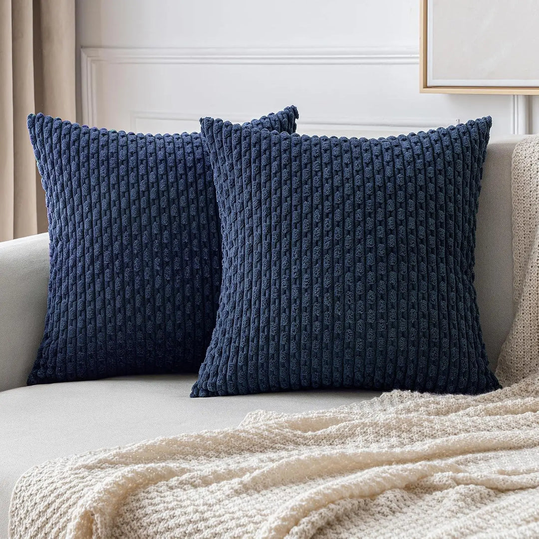 Skanto | Myk Ribbete Fløyels Pyntepute med Striper i Boho Stil for Sofa og Seng
