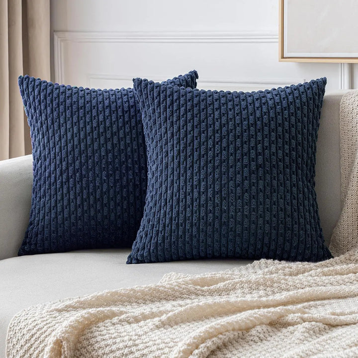 Skanto | Myk Ribbete Fløyels Pyntepute med Striper i Boho Stil for Sofa og Seng