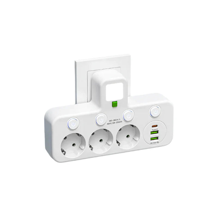 Skanto | VOLTRIQ ProLine Strømfordeler med Flere Utganger, USB Type-C og Overspenningsbeskyttelse