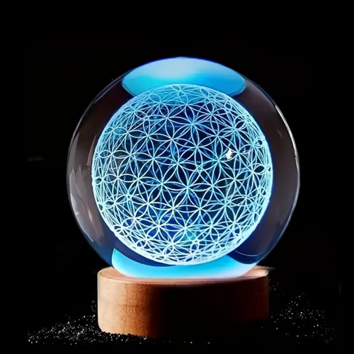 Skanto | Fortryllende 3D Livets Blomst Krystallkule med Fargeforandrende USB Nattlys