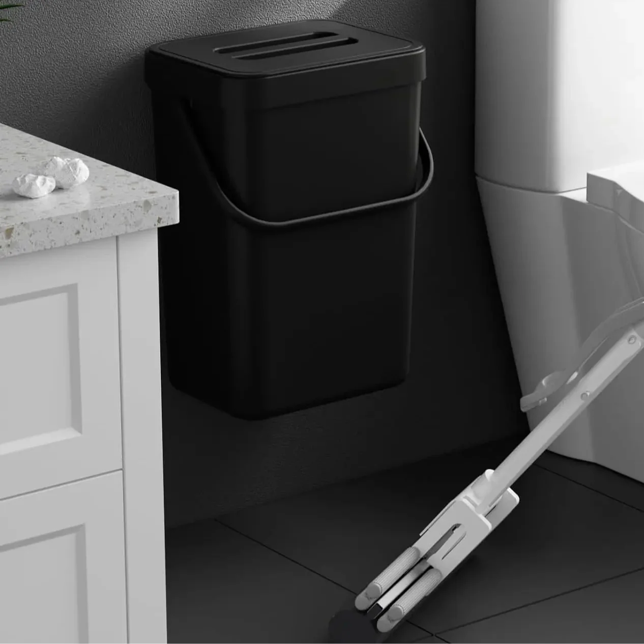 Norvo | Binova Mini Søppelbøtte | Med Lokk | Hengende & Veggmontert | Kompakt & Luktblokkering | For Kjøkken, Bad & Kontor