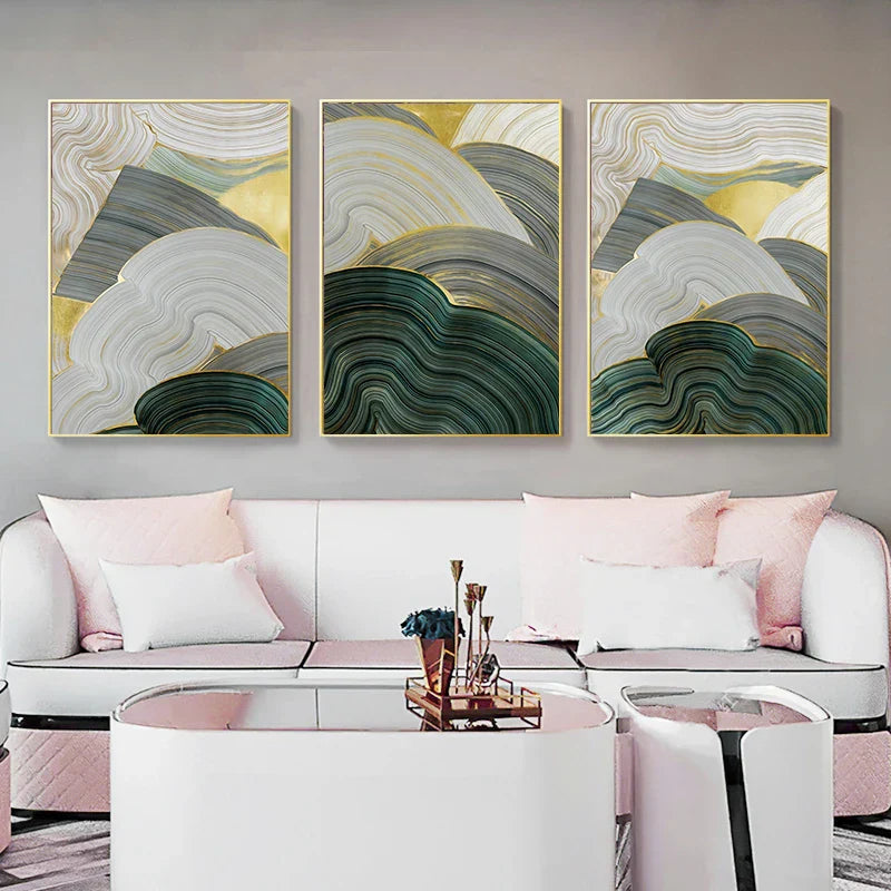 Green Beige Gray Fluid Swirls Abstract Wall Art Fine Art Canvas Prints Pictures For Modern Apartment Dining Room Living Room Art Decor | Skanto