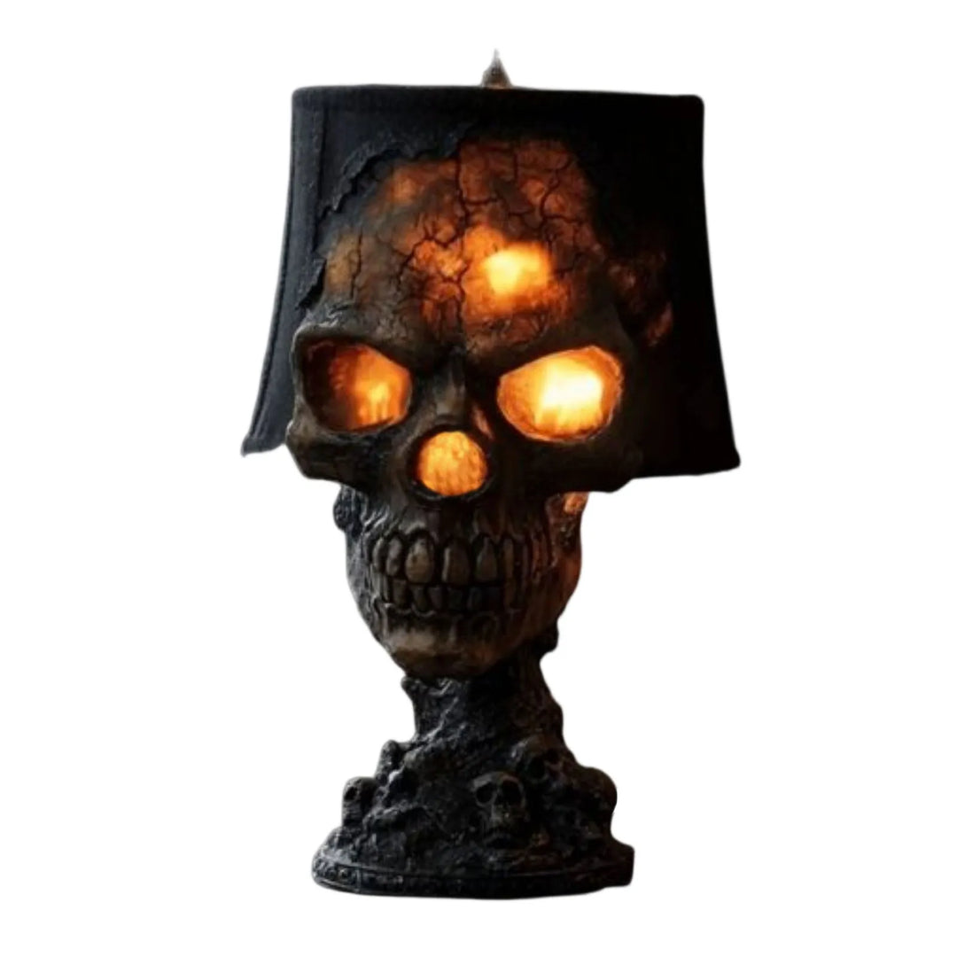 Skanto | Gothisk Bordlampe SkullFire | Halloween Hodeskalle Dekor | LED Ambient Lys | 20 x 11 x 11 cm