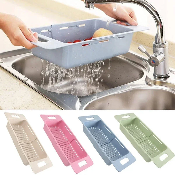 FlexDrain Dreneringskurv Kjøkken – Justerbar Kokedusjorganisator | Automatisk Drenering & Frukt Grønnsakstørrer | Plassbesparende Kjøkken Tilbehør | Skanto