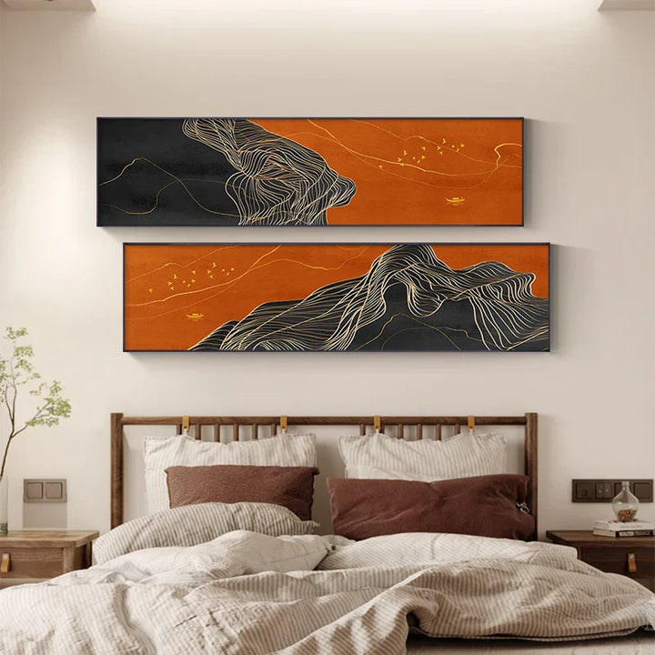 Lykkevarsling abstrakt lett luksus fargerik bredformat veggkunst fin kunst lerret trykk bilder for over sofaen kunst for over sengen | Skanto