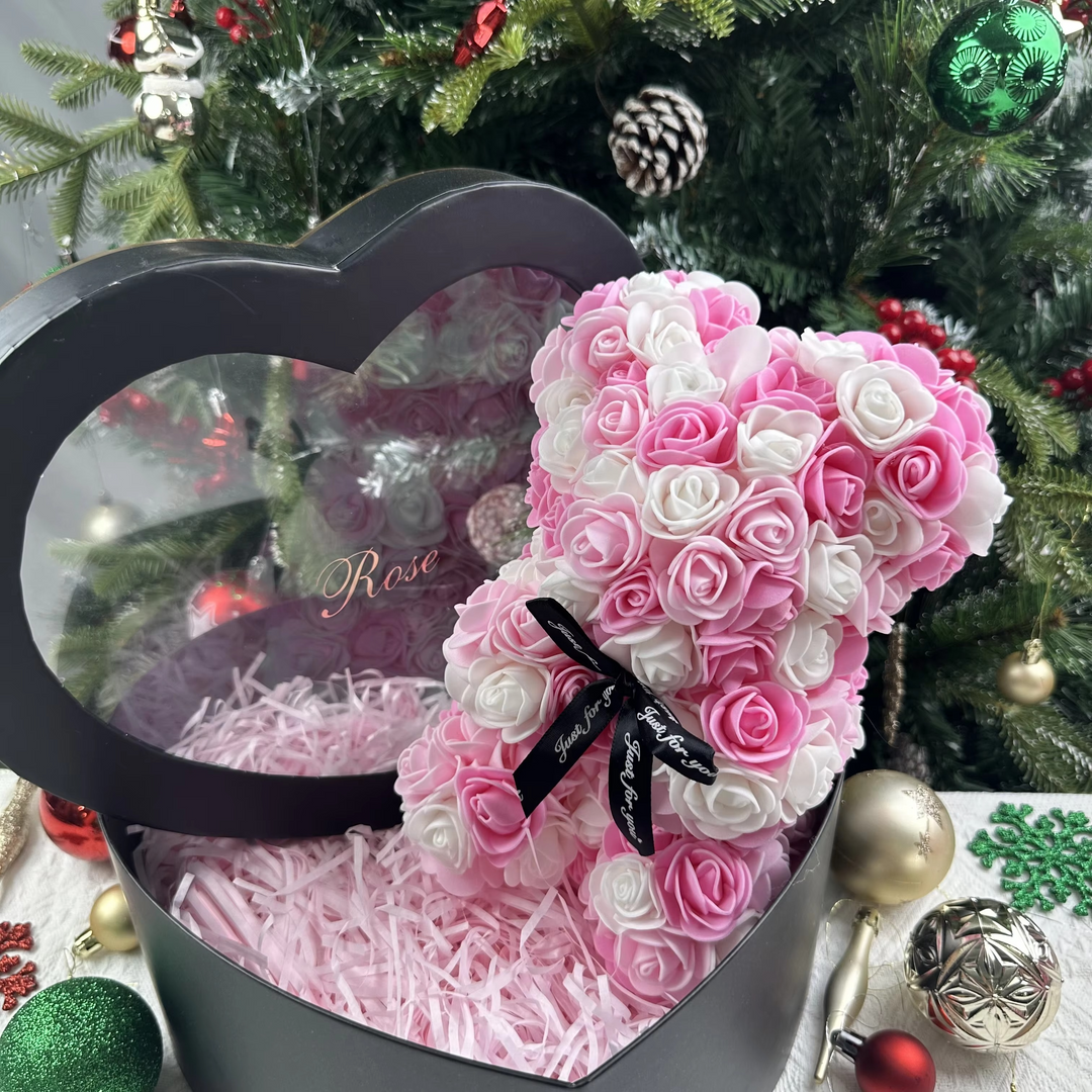Skanto | 9.8in Kunstig Rose Teddy Bjørn Gave med Presentasjonsboks - Romantisk Jubileum eller Valentines Dag Dekor