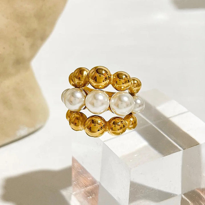 Skanto | 18k Chunky Gull Akzentert Perle Bead Ring