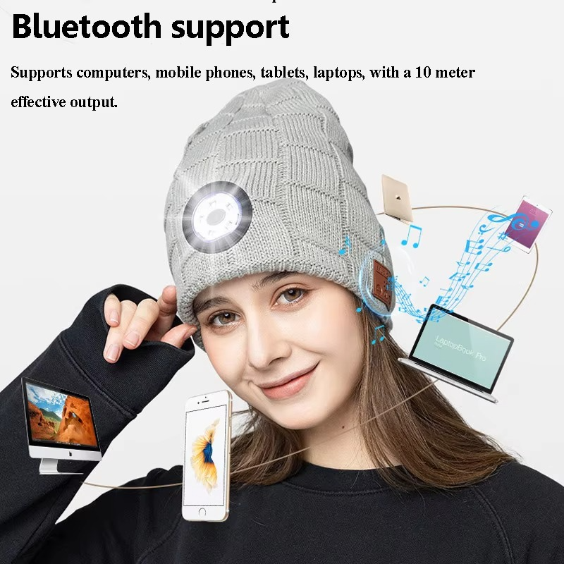 Skanto | Trådløs Bluetooth Musikk Lue med Innebygde Hodetelefoner og LED Lys