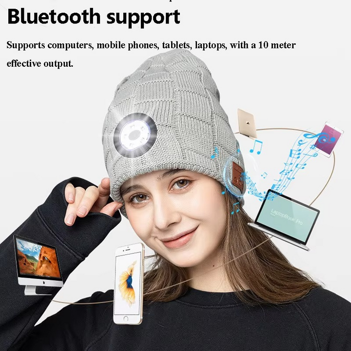 Skanto | Trådløs Bluetooth Musikk Lue med Innebygde Hodetelefoner og LED Lys