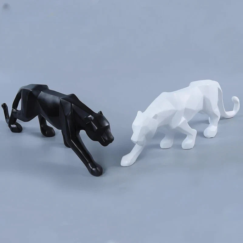 Skanto | Panther Statue, Dyrefigur, Abstrakt Geometrisk Stil, Harpiks, Leopard Skulptur, Hjemmekontor, Skrivebord Dekorasjon, Håndverk