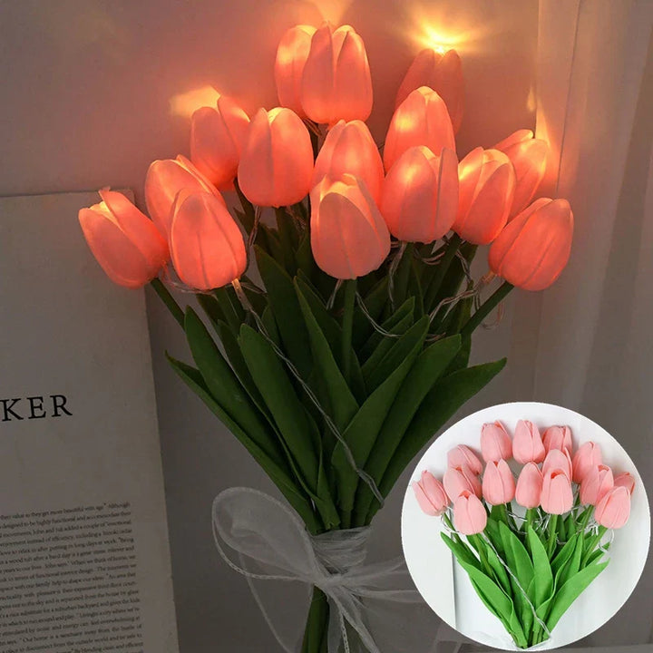 Norvo | LED-lampe med kunstig tulipanbukett perfekt for gaver eller som bryllupsfest hjemmeinnredning