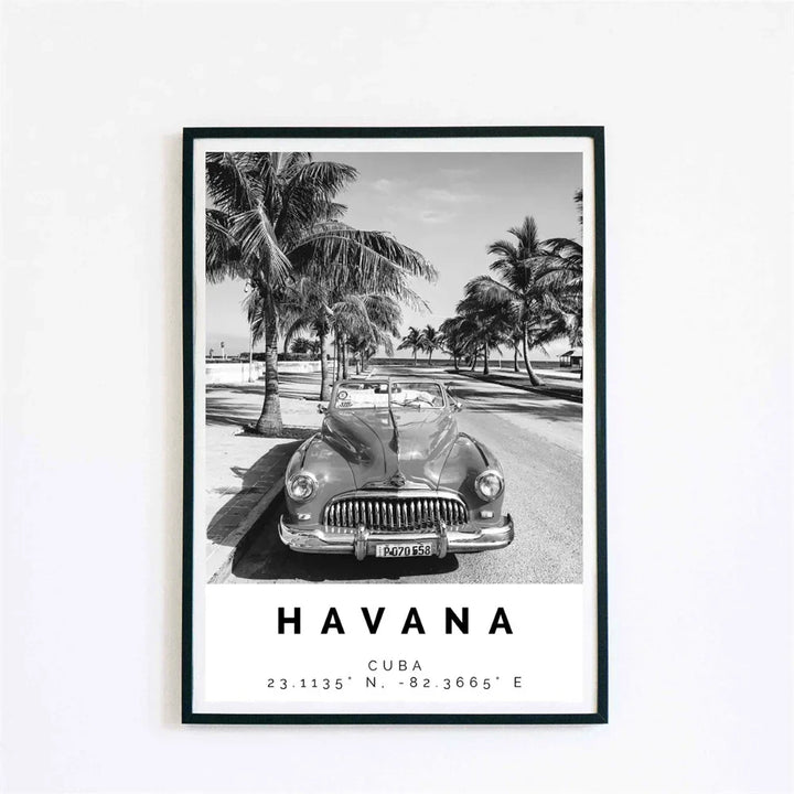 Cuba Havana Black & White Travel Poster Wall Art Fine Art Canvas Print Pictures For Living Room Dining Room | Skanto