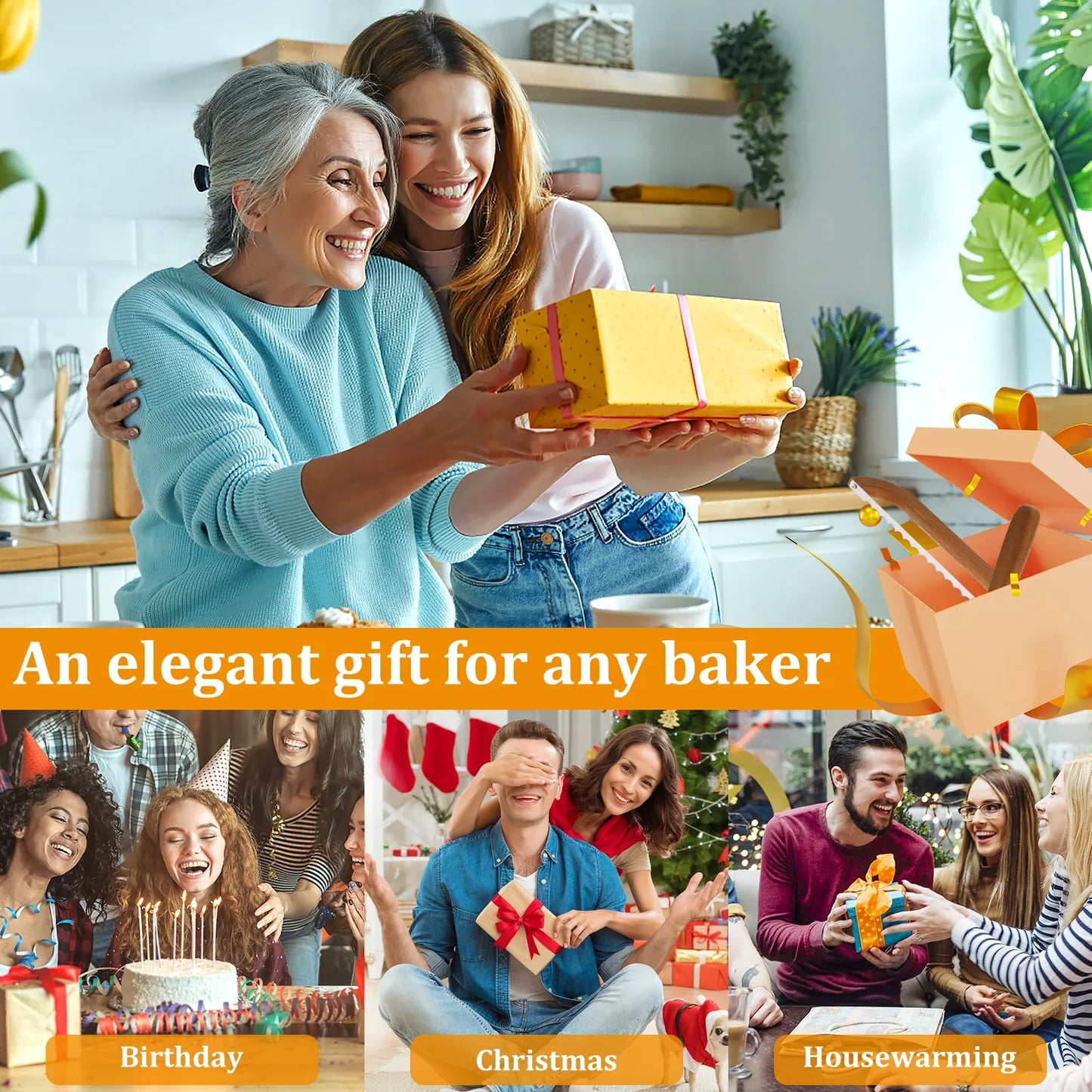 Norvo | Brødbue-Sneider – Tannet rustfritt stål Bagel- & surdeigsneider, bærbart kutteverktøy med bambushåndtak