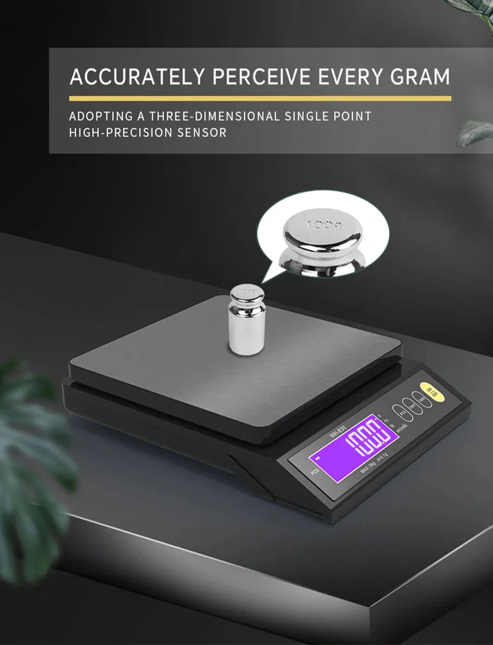 Skanto | 5 kg/0,1 g og 10 kg/1 g digital elektronisk kjøkkenvekt, LCD-skjerm, hel vanntett rustfritt stålværktøy for baking