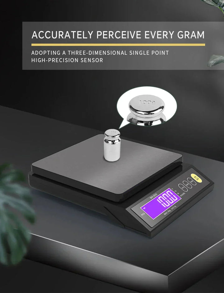 Skanto | 5 kg/0.1 g og 10 kg/1 g digital elektronisk kjøkkenvekt, LCD-skjerm, helt vanntett rustfritt stål vektsverktøy for baking