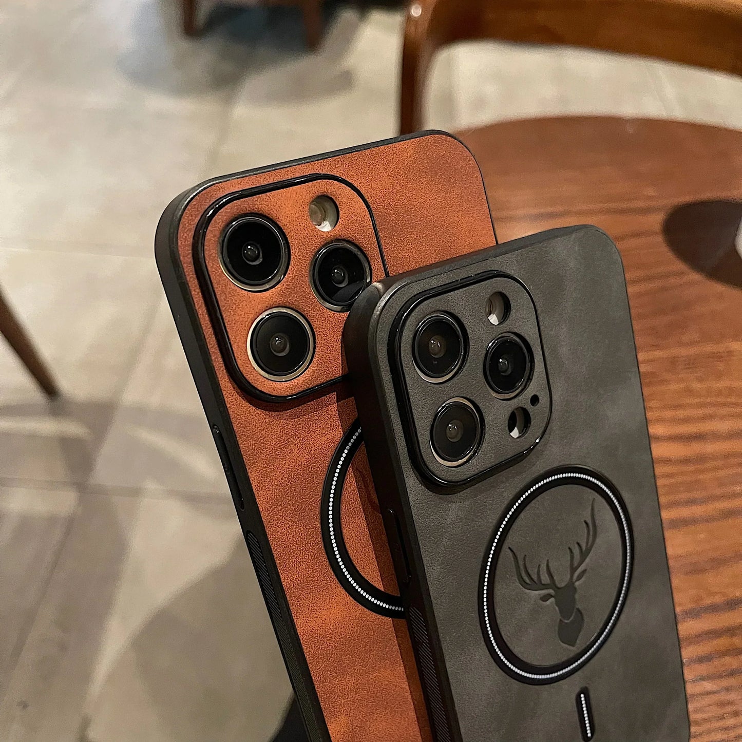 Norvo | Luxury Deer Leather Apple iPhone Case | Magnetisk telefonveske, trådløs veske, MagSafe, trådløs lading, beskyttelsesveske, deksel for iPhone 15, 14, 13 Pro Max Plus