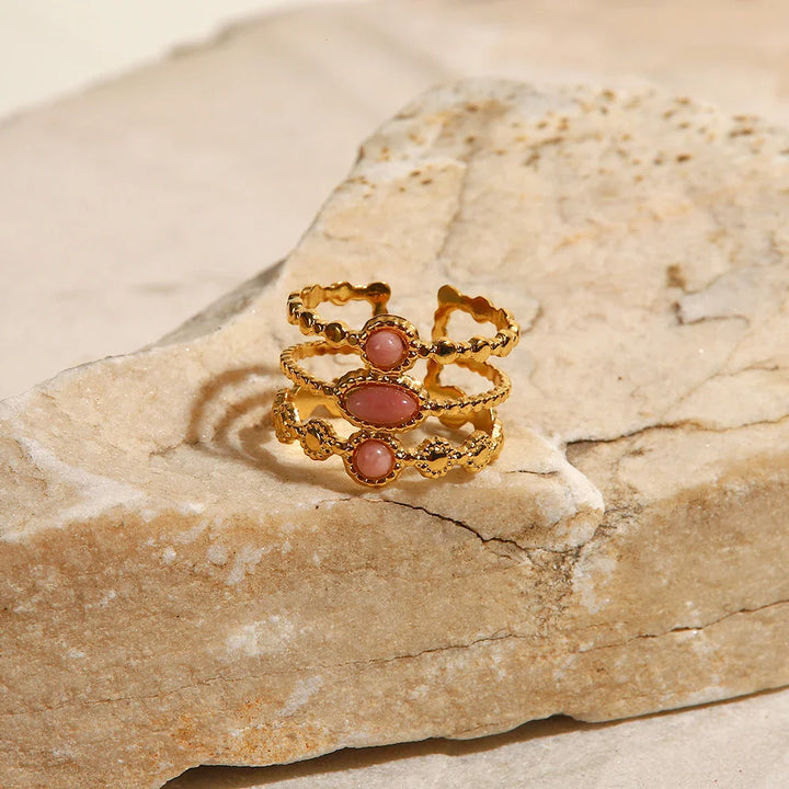 Skanto | 18k Triple Rose Stone Ring Stack