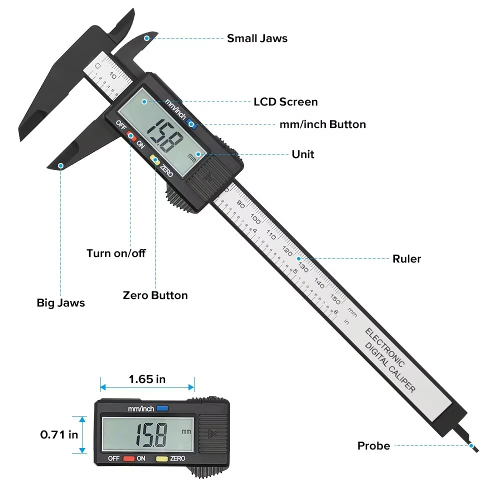 Skanto | Digital Skjutemåler Ruler, Karbonfiber Elektronisk Mikrometer Gauge