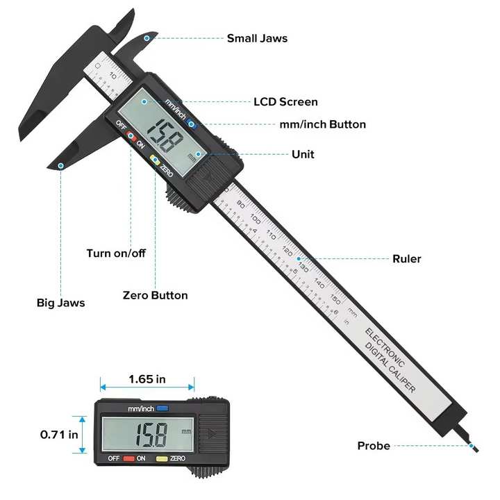 Skanto | Digital Skjutemåler Ruler, Karbonfiber Elektronisk Mikrometer Gauge