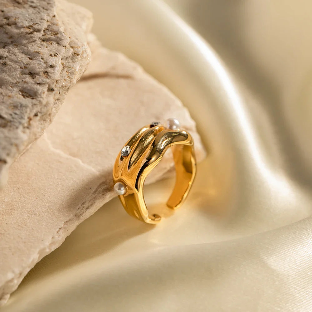 Skanto | Teksturert Perle & Diamant Akzentert Ring