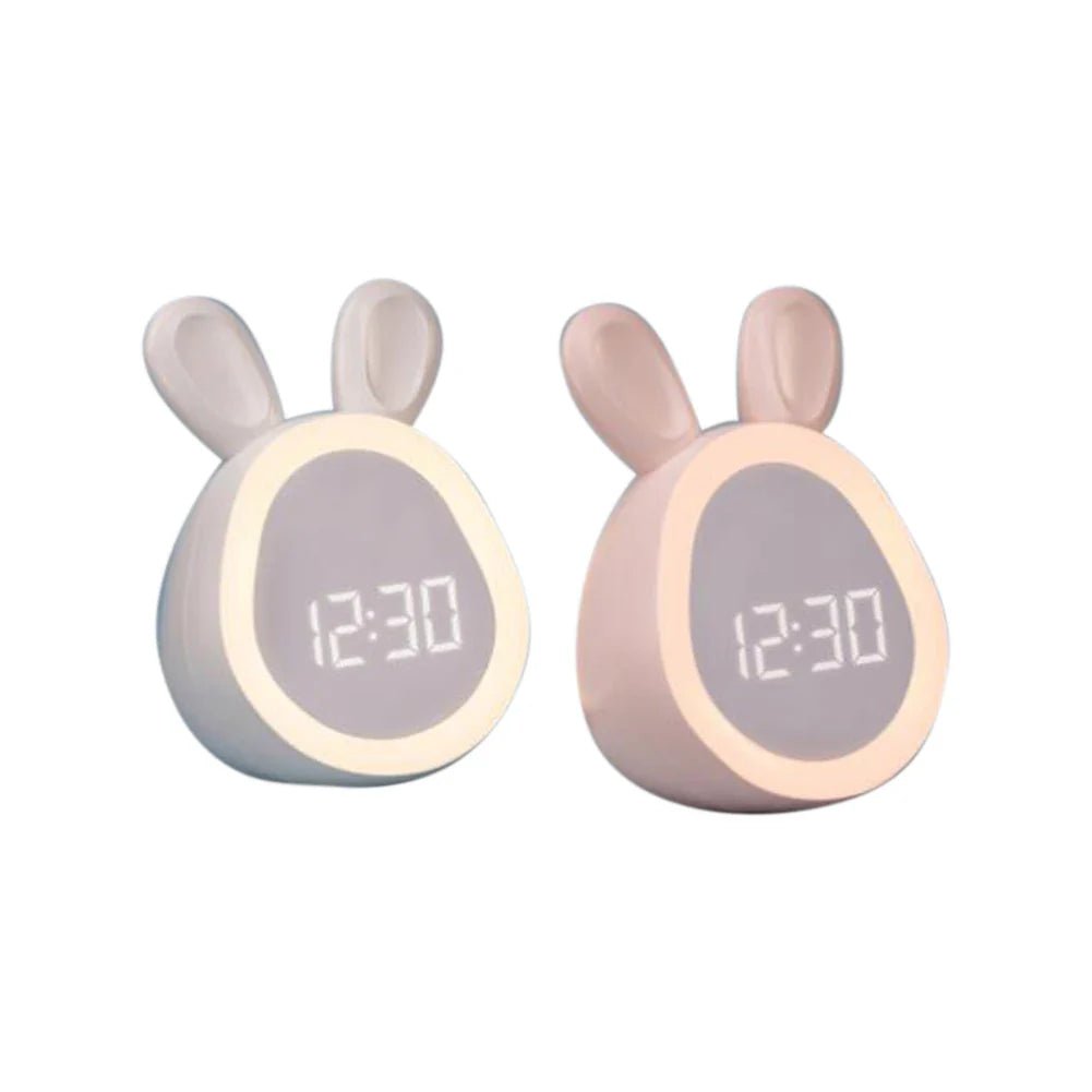 Kaninhode formet barneklokke med LED nattlys - BunniGlow | Skanto