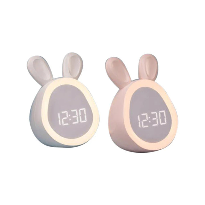 Kaninhode formet barneklokke med LED nattlys - BunniGlow | Skanto