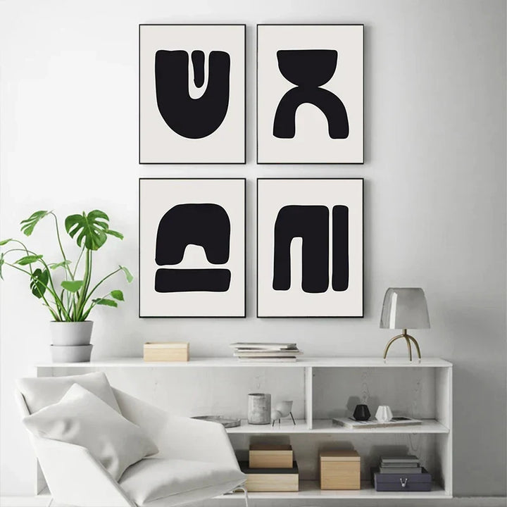 Minimalist Abstract Primitive Symbols Wall Art Fine Art Canvas Prints Black White Pictures for Modern Apartment Living Room Home Decor | Skanto
