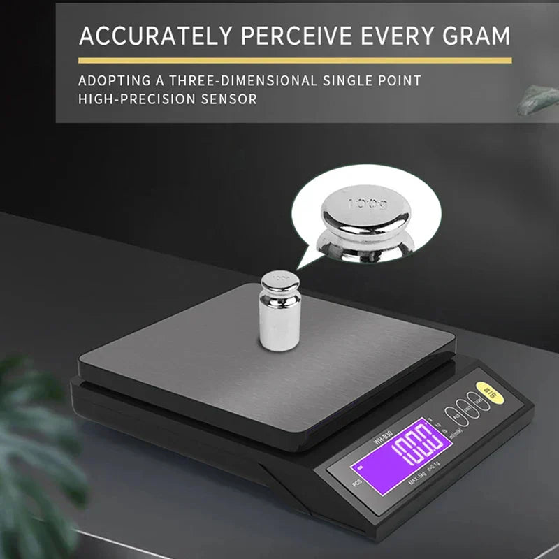 Skanto | 5 kg/0.1 g og 10 kg/1 g digital elektronisk kjøkkenvekt, LCD-skjerm, helt vanntett rustfritt stål vektsverktøy for baking