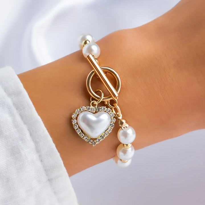 Skanto | Perle Hjerte Diamant Akkompagnert Armbånd