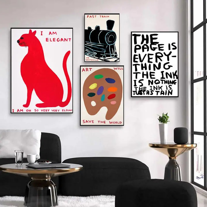 Skanto | David Shrigley Kanin Katt Vin Kjekks Rask Veggkunst Abstrakte Trykk Lerret Maleri Nordisk Plakat Bilder Stue Dekor
