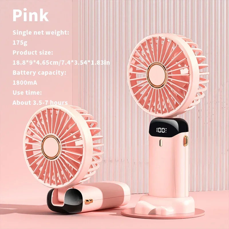 Håndholdt Mini Vifte – 3000mAh Sammenleggbar Bærbar Skrivebord & Nakke Hengende Vifte med 5 Hastigheter, USB Oppladbar & Telefondisplay | Skanto