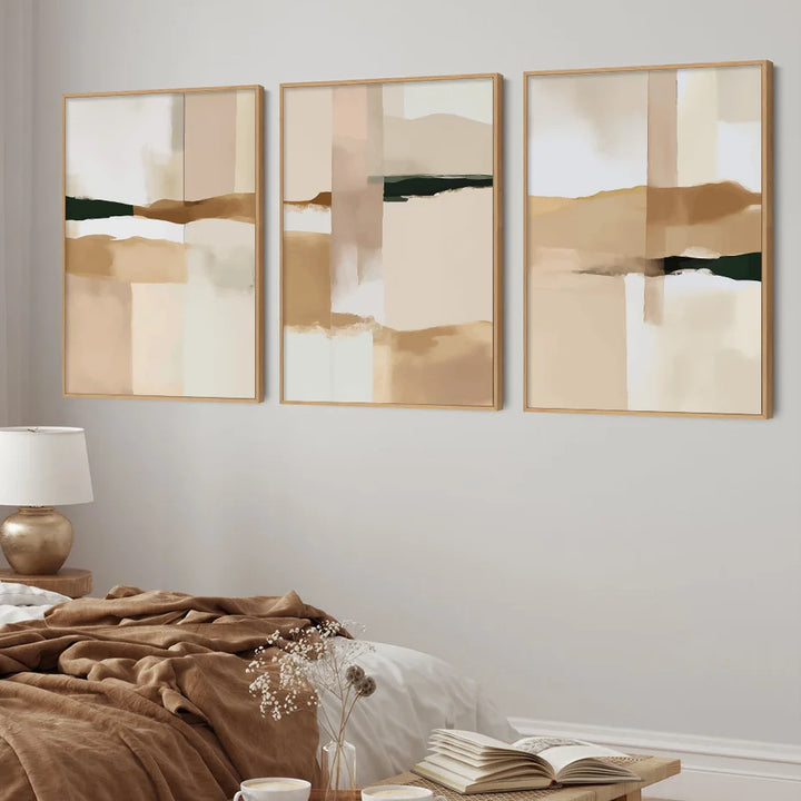 Neutral Color Block Beige Black Wall Art Fine Art Canvas Prints Modern Abstract Pictures for Living Room Bedroom Art Decor | Skanto